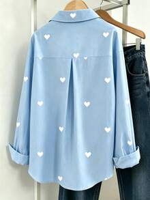 Franclia 女款心形印花落肩長袖單排扣休閒襯衫 - 淺藍色 - 查看 2