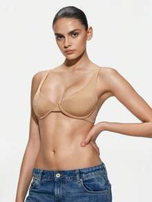 SHAPORA 1pc Apricot Color Underwire Push-Up Bra With Double Breasted Closure, Minimizes Side Bulge Brown Push Up Bra No Wire - Apricot - View 5