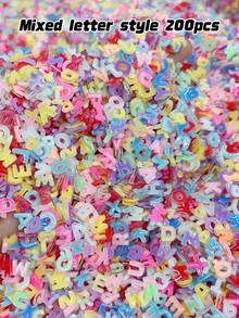 100/200/500 pezzi Charms per unghie in resina mista con lettere dell'alfabeto – Decorazioni con lettere A-Z, decorazioni 3D glitterate per arte di unghie fai-da-te per unghie finte, stile casuale - Multicolore - Visualizzare 9