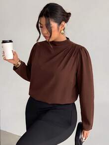 Firerie Elegant Traditional 1920s Office Formal Shoulder Ruffle Petal Sleeve Long Sleeve Brown Blouse Vintage Pullover Shirt Autumn Women Teachers' Day - Brown - View 5