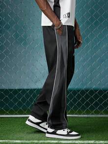 EVRINFINITE 1pc Men's Casual Sweatpants, Fashionable And Versatile For Autumn/Winter, Suitable For Sports, Work, Outdoor Activities, Jogging, Commuting, Loose And Straight-Leg Design - Black - View 5