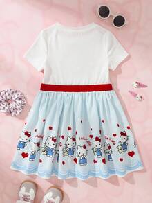 HELLO KITTY AND FRIENDS | SHEIN 1 buah Gaun Anak Perempuan Lucu dan Imut dengan Motif Kartun Blok Warna - MultiWarna - View 2