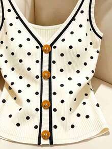 Franclia Plus Size Polka Dot Print Button Decor Vest Brunch Birthday Summer 90s 70's - Multicolor - View 3