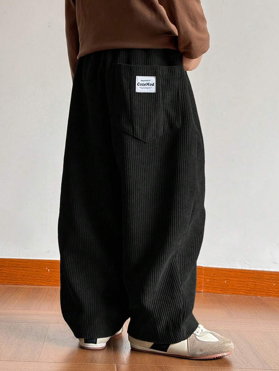 SHEIN 兒童小男孩休閒燈芯絨寬鬆長褲 - 黑色 - 查看 1