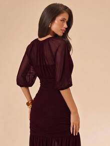 SHEIN BAE Women's Elegant Party Mesh Dress - Maroon - View 2