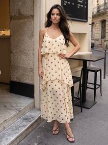 Privoire Women's Beige Long Strap Elegant Romantic Dress Tea Party Vacation Summer - Pale Yellow - View 4