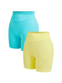 Velisys Velisys 2pcs Women's High Waist Seamless Compression Shorts, Butt Lifting Workout Yoga Running Fitness 3/4 Shorts - Multicolor - View 12