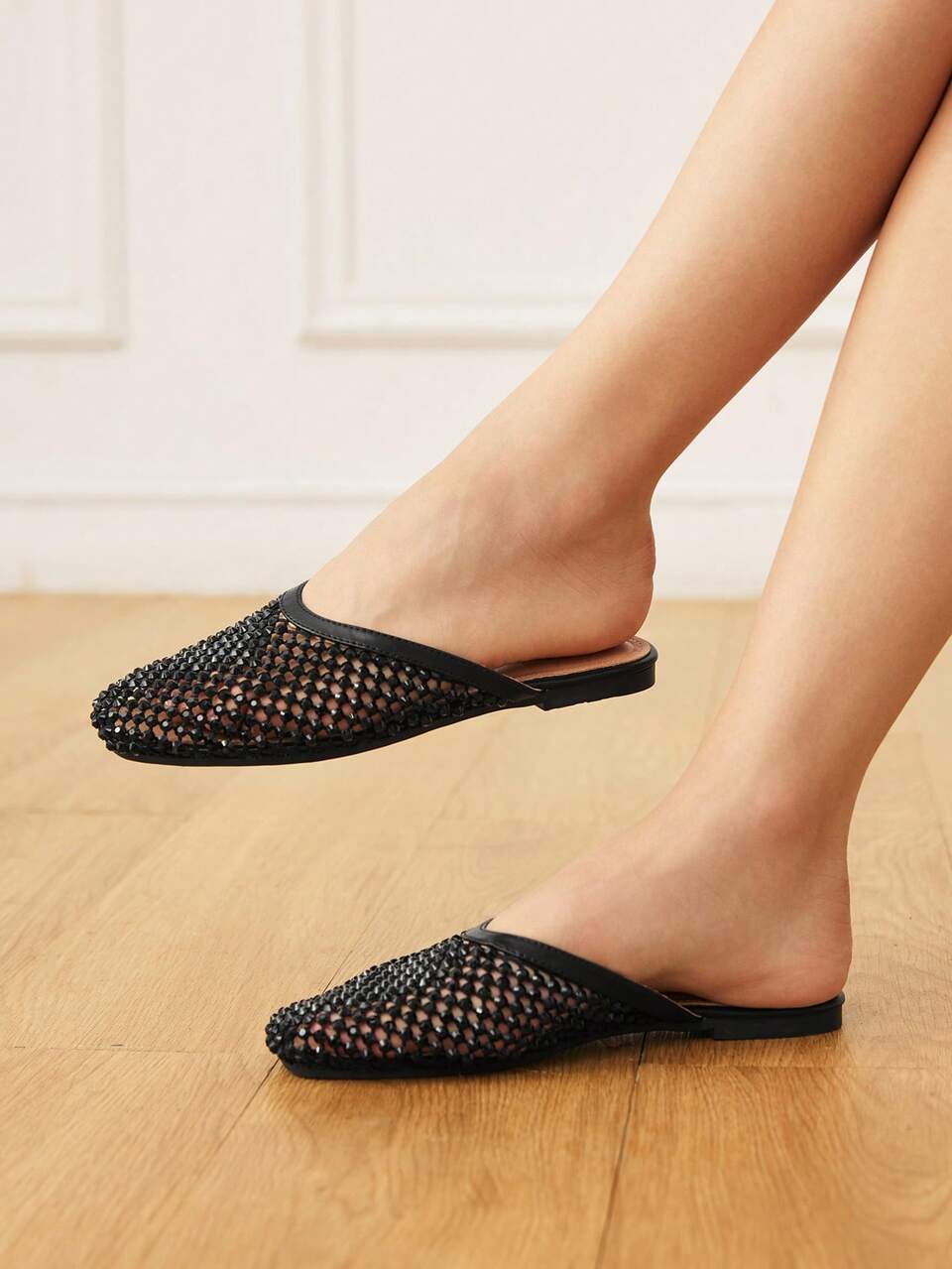 CUCCOO HITCHD Women's Square Toe Lace Splicing Rose Decoration Casual Outdoor Breathable Hollow Flats, Versatile Shoes, Ballet Flats, Mary Jane Shoes