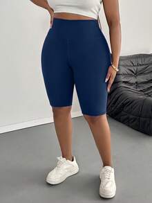 SHEIN PETITE CURVE 大尺碼女款休閒極簡純色內搭褲，適合夏季 - 藏蓝色 - 查看 6
