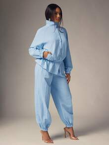 Denimoi Windbreak Jogger Fashion Bottoms Fashion Joggers Fall Styles Autumn Fashion Streetwear, Fall/Winter Two Piece Co-Ord Set - Baby Blue - View 5