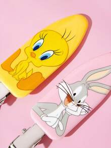 LOONEY TUNES X SHEIN 6入組卡通角色與字母圖案防皺髮夾，不留痕跡，適合洗臉、化妝、護膚使用 - 彩色 - 查看 6