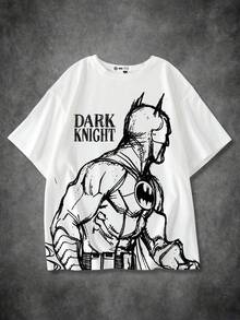 BATMAN X SHEIN Men's Casual Letter & Figure Graphic Round Neck Short Sleeve T-Shirt, Summer - White - View 1