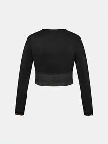 SHAPORA 1pc Plus Size Long Sleeve Lace Cuff Wide Hem Shaping Top - Black - View 2