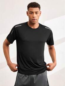 Men's Quick-Dry Breathable Mesh Short Sleeve T-Shirt, Fitness Running Sports Top - Black - View 1