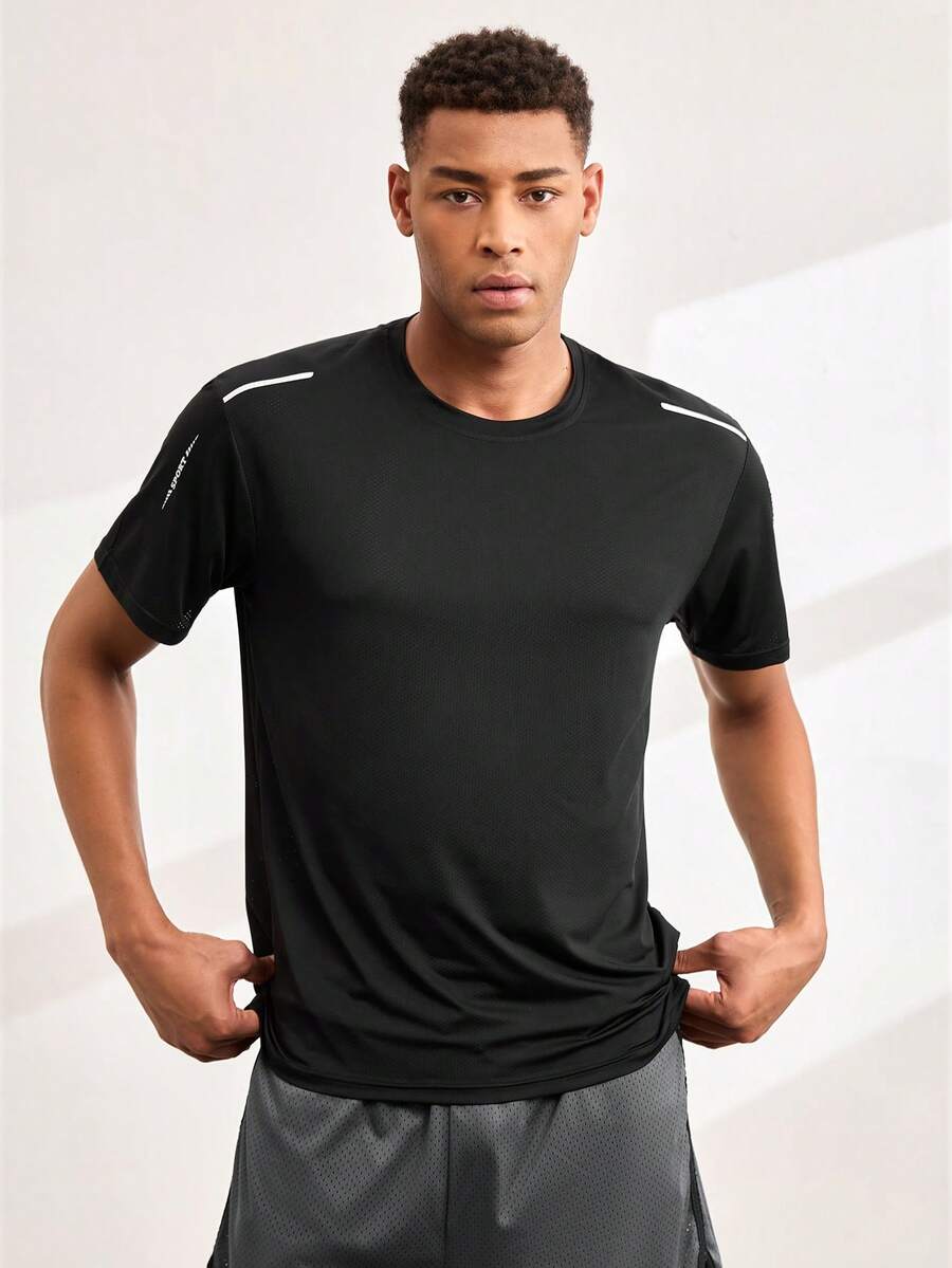 Men's Quick-Dry Breathable Mesh Short Sleeve T-Shirt, Fitness Running Sports Top - Black - View 1