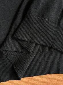 Comfortcana Autumn/Winter Sexy Deep V-Neck Solid Color Button Cardigan Plus Size - Black - View 5