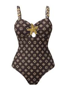 Swim Oasis 1pc Women's Cute Pentagram Decor Casual Vacation Romper Swimsuit - Multicolor - View 3