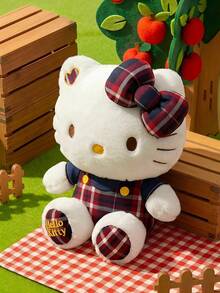 HELLO KITTY AND FRIENDS | POKOJA LAND 1件紅藍格紋裙配蝴蝶結絨毛玩具，可愛獨特表情，聚酯纖維填充動物，適合女孩、朋友、小孩作為生日、感恩節、復活節、派對禮物，也是可愛的沙發床裝飾 - 彩色 - 查看 4