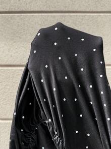 MaterniWear Maternity Fashion Versatile Polka Dot Print Ruched Long Sleeve T-Shirt Fall Social Blouse - Black - View 10