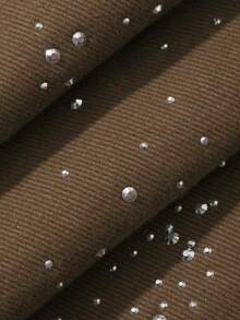 DAZY Rhinestone Embellished Loose Fit Casual Vacation Streetwear Spring Autumn Long Pants Women's Jeans - Khaki - View 8