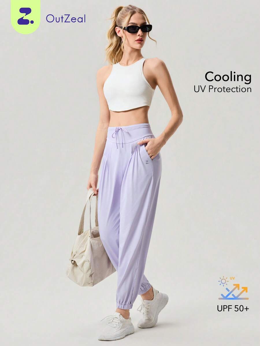OutZeal Women Sports Pants Workout Gym Summer UV Protection Tummy Control High Waistband Joggers Active Bottoms - Purple - View 1