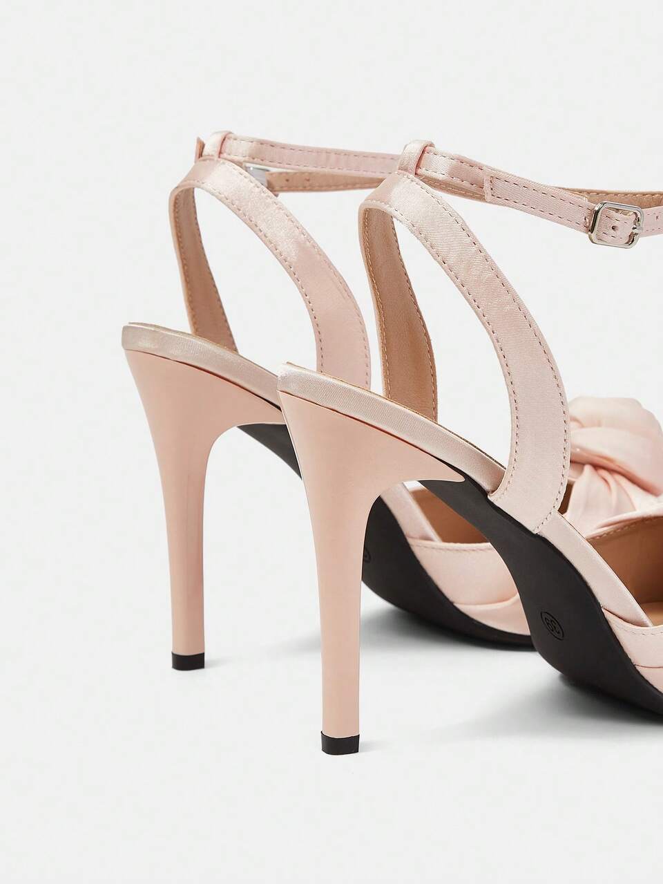 CUCCOO HITCHD Champagne Satin 3D Rose Floral Pointed Stilettos, Adjustable Buckle Ankle Strap Stretch Shoes, Elegant Bridal Wedding Ball Evening Dress Sandals