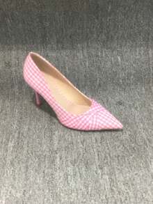 CUCCOO CHICEST 女款時尚優雅粉色格紋緞面尖頭高跟鞋 - 格子粉 - 查看 9