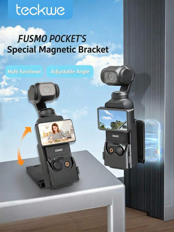 Teckwe 1 Stable Magnetic Portable Black Camera Stand Suitable For Pocket3/4, Suitable For Handheld Action, Outdoor Travel, Hiking, Vlog Shooting, Street Recording, Daily Shooting