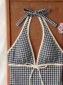 Elavelle Women's Spring/Summer Random Print Spaghetti Strap Bow Tank Bikini Top - Multicolor - View 5
