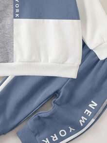 Infant Boys Hooded Casual Comfortable Sweatshirt, Classic Retro Color Block Patchwork Graphic Print, Classic City Name New York Text Graphic Print, Suitable For Autumn/Winter - Multicolor - View 6