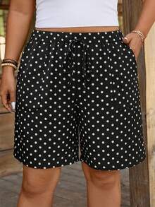 Comfylo Plus Size Women's Polka Dot Wide Leg Casual Loose Shorts Black Shorts Wide Leg Shorts Elastic Waist Shorts Black Skirt Shorts Casual Shorts Elastic Waist Shorts, Women's Autumn Clothing - Multicolor - View 7