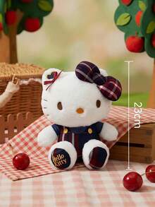 HELLO KITTY AND FRIENDS | POKOJA LAND 1件紅藍格紋裙配蝴蝶結絨毛玩具，可愛獨特表情，聚酯纖維填充動物，適合女孩、朋友、小孩作為生日、感恩節、復活節、派對禮物，也是可愛的沙發床裝飾 - 彩色 - 查看 3