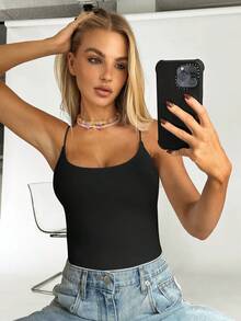 SHEIN BAE Top de tirantes unicolor de espalda abierta - Negro - Ver 2