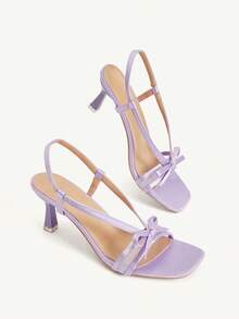 CUCCOO CHICEST Purple Bow Square Toe High Heel Sandals Women's, Mesh Strap Slingback Stiletto Strap Summer Fairy Shoes - Purple - View 4