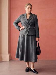 MOTF PREMIUM PLUS SIZE WOMEN'S WOOL FAN-SHAPED AUTUMN/WINTER COMMUTE SKIRT - Grey - View 3