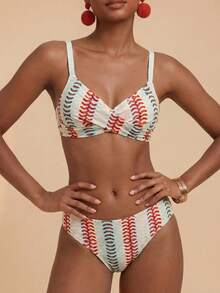 Travachic Women's Summer Beach Colorblock Ruched Sexy Bikini & Triangle Bottom Two-Piece Swimsuit Set - Multicolor - View 7
