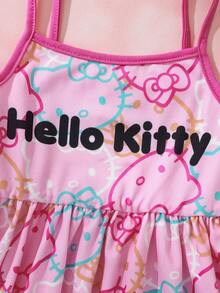 HELLO KITTY AND FRIENDS | SHEIN 女嬰卡通印花細肩帶洋裝 - 粉色 - 查看 4