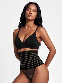 SHAPORA 1pc High Waist Tummy Control Waist Cincher Belly Slimming Butt Lifting Pants - Black - View 5
