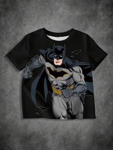 BATMAN X SHEIN 男童夏季休闲人物图案短袖T恤 - 白色 - 查看 1