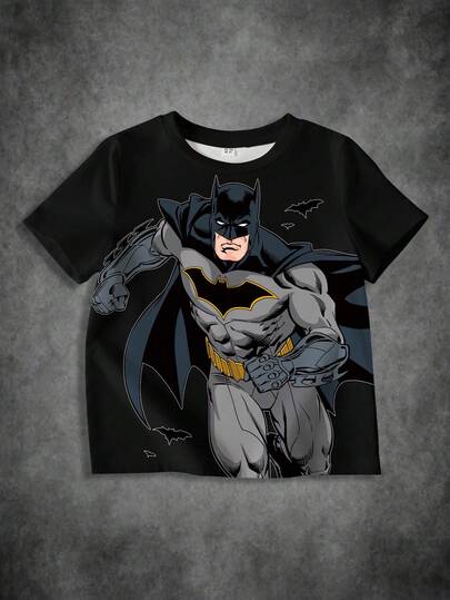 BATMAN X SHEIN 男童夏季休闲人物图案短袖T恤
