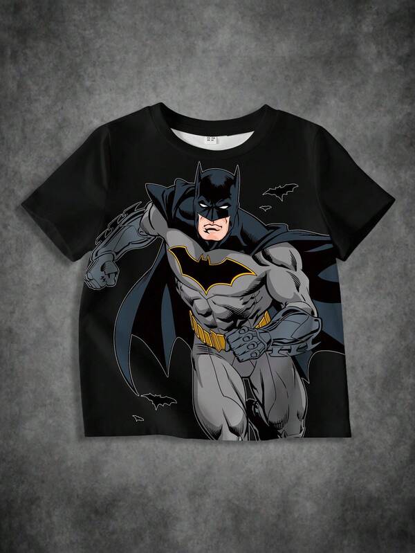 BATMAN X SHEIN 男童夏季休闲人物图案短袖T恤