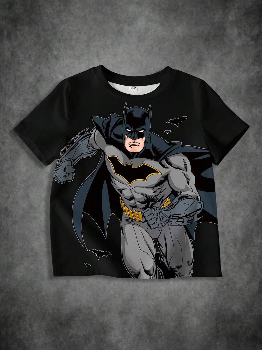 BATMAN X SHEIN 男童夏季休闲人物图案短袖T恤 - 白色 - 查看 1