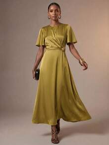 Zivah Women's Elegant Solid Color Waist-Cinching Long Dress - Mustard Yellow - View 8