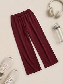 Aralina Women Loose Wide Leg Lounge Pants With Ruffled Elastic Waistband Gym Workout Summer Fall World Cup Watch Part - Burgundy - View 9