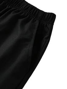 SHEIN 經典休閒長褲 春/秋款 雙層腰頭 簡約舒適運動衫布料 適合居家、街頭、運動，可百搭夾克與上衣，展現青春活力 - 黑色 - 查看 3