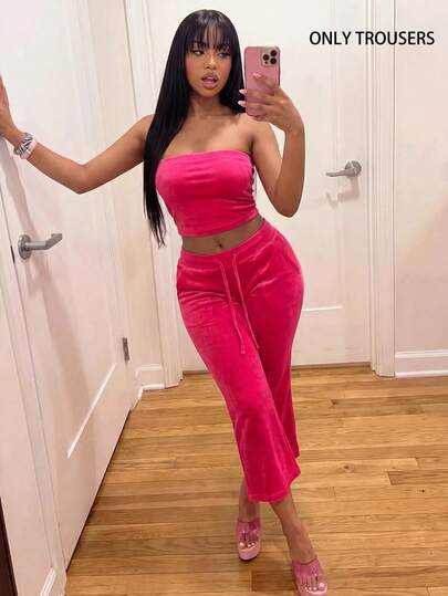 Amplova Pantalones acampanados cortos de corte holgado de ante estilo Y2K para mujer