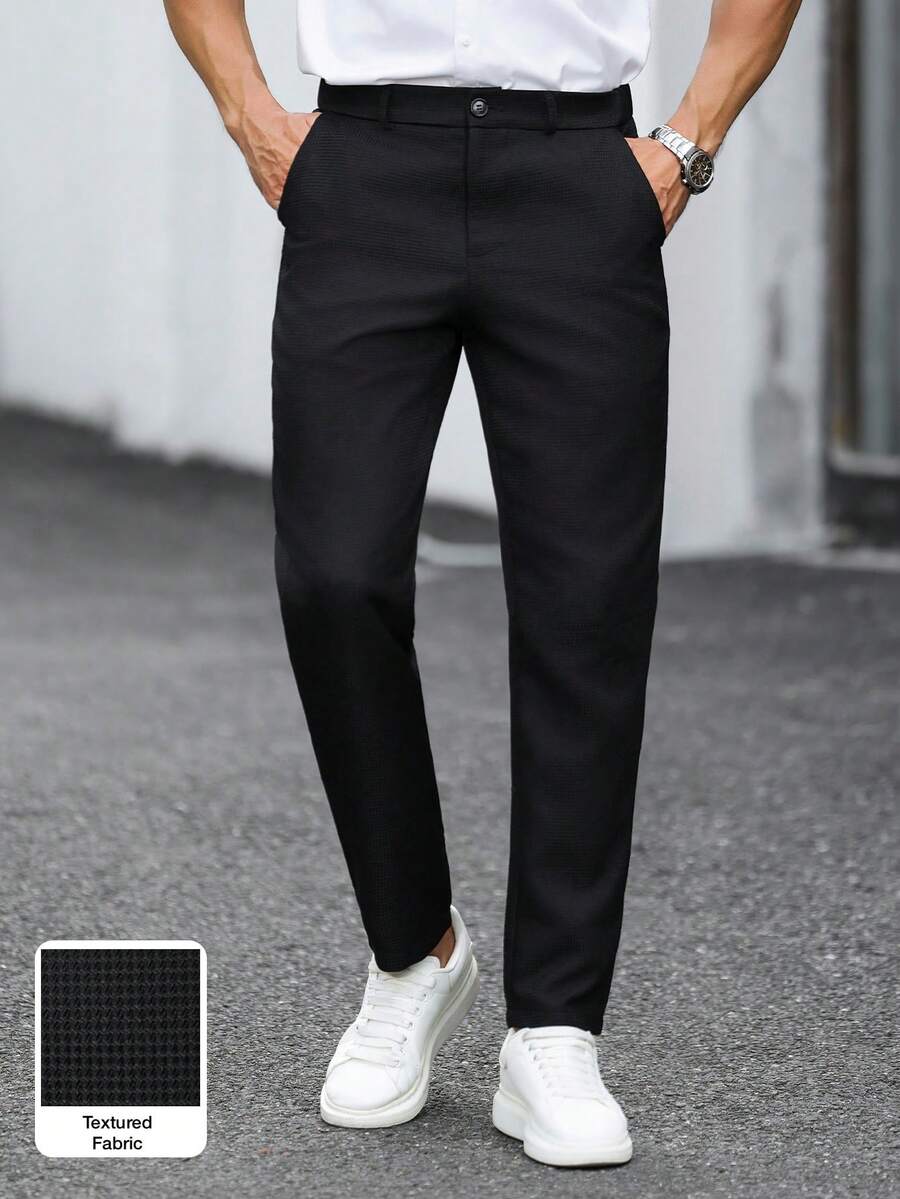 Manfinity Mode Men's Solid Color Casual Business Suit Pants, Made Of Textured Fabric, Suitable For Daily Commute, Relaxed Work Environment Or Semi-Formal Occasions, Also An Ideal Gift For Boyfriend And Husband - Black - View 1