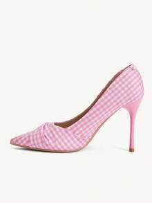 CUCCOO CHICEST 女款時尚優雅粉色格紋緞面尖頭高跟鞋 - 格子粉 - 查看 5