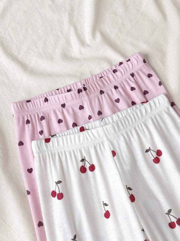 SHEIN Set Pakaian Tidur Rumahan Lembut dan Nyaman untuk Anak Perempuan Remaja, 4 Potong, Atasan Lengan Panjang Leher Bulat Motif Pita Merah Muda & Polkadot Hitam, Set Pakaian Santai Lengan Panjang dan Celana Panjang Pas Badan untuk Musim Gugur/Musim Dingin. - MultiWarna - View 4