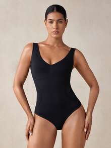Veilyse 1pc Women's Body Shaper Tummy Control Waist Cincher Butt Lift Seamless Jumpsuit Thong - Black - View 1